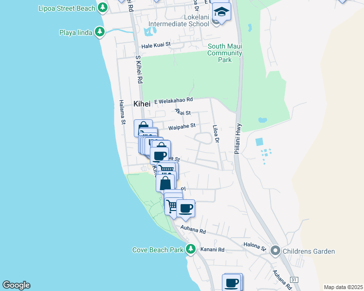 map of restaurants, bars, coffee shops, grocery stores, and more near 87 Miha Place in Kihei