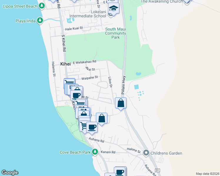 map of restaurants, bars, coffee shops, grocery stores, and more near 192 Mehani Circle in Kihei
