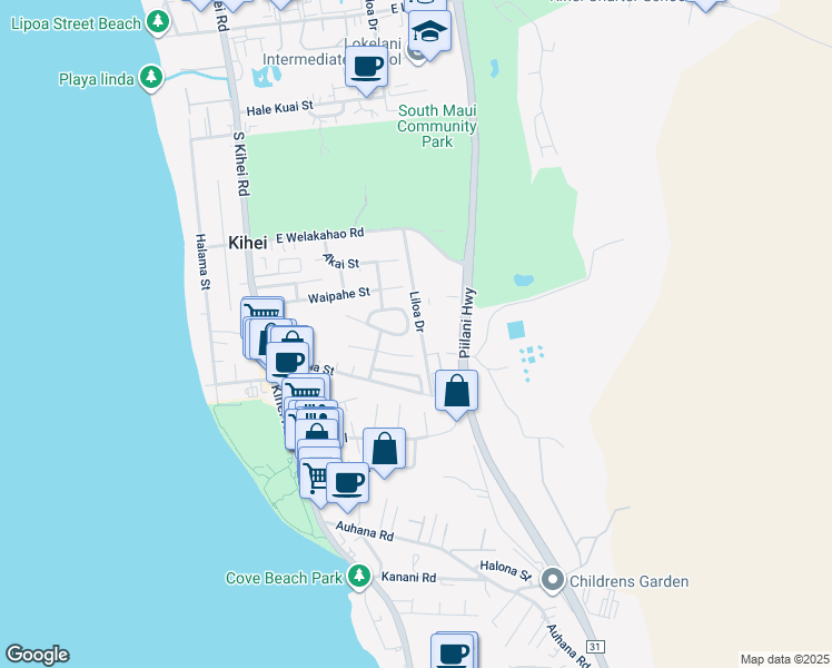 map of restaurants, bars, coffee shops, grocery stores, and more near 192 Mehani Circle in Kihei