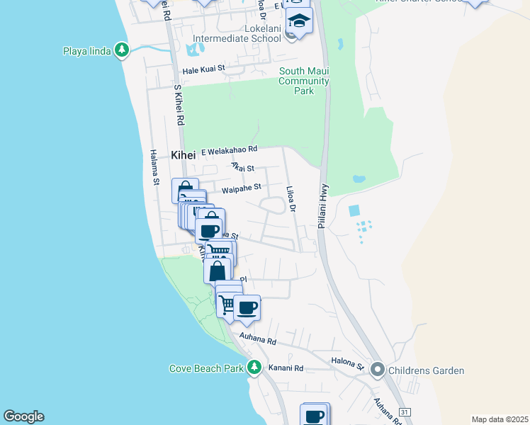 map of restaurants, bars, coffee shops, grocery stores, and more near 1760 Malama Street in Kihei