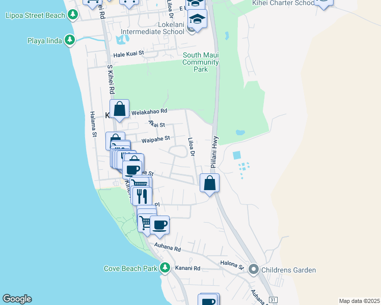 map of restaurants, bars, coffee shops, grocery stores, and more near 202 Mehani Circle in Kihei