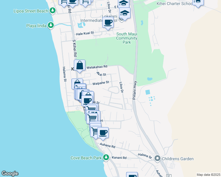 map of restaurants, bars, coffee shops, grocery stores, and more near 263 Mehani Circle in Kihei