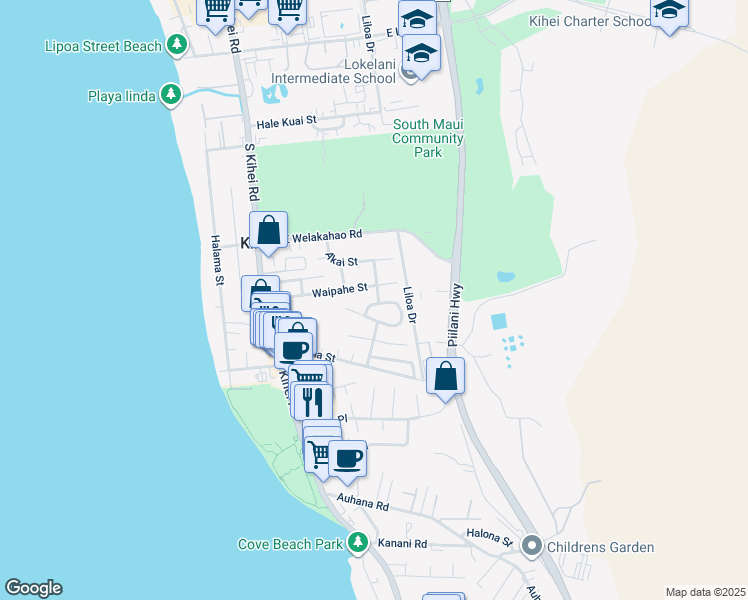 map of restaurants, bars, coffee shops, grocery stores, and more near 256 Mehani Circle in Kihei
