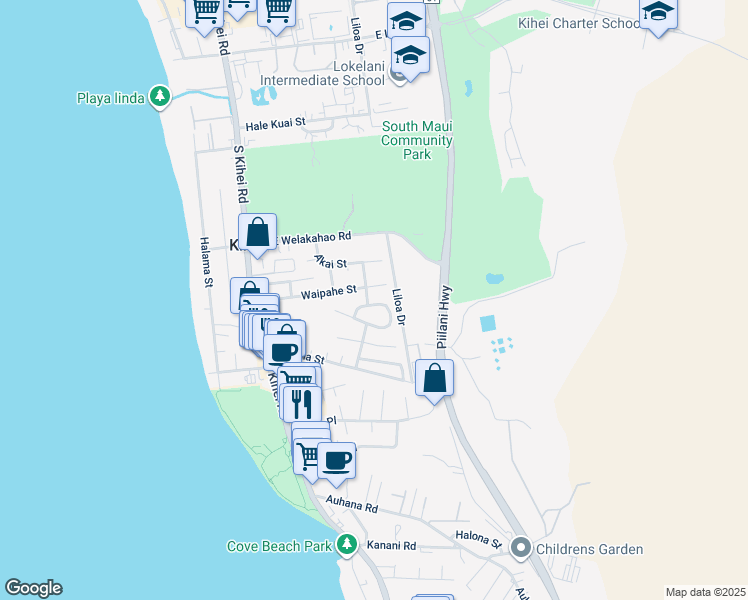 map of restaurants, bars, coffee shops, grocery stores, and more near 236 Mehani Circle in Kihei