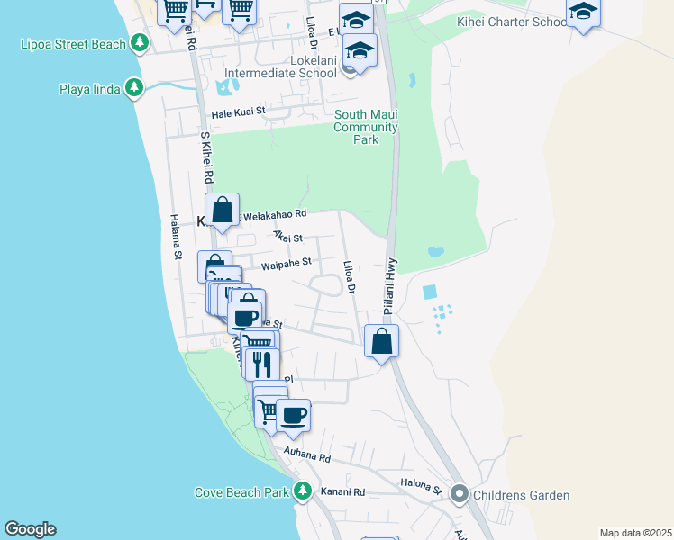 map of restaurants, bars, coffee shops, grocery stores, and more near 226 Mehani Circle in Kihei