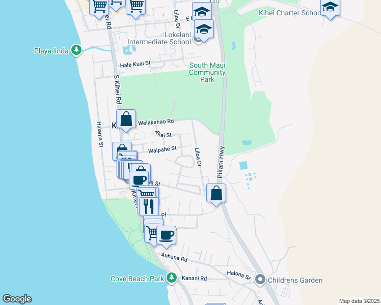 map of restaurants, bars, coffee shops, grocery stores, and more near 226 Mehani Circle in Kihei