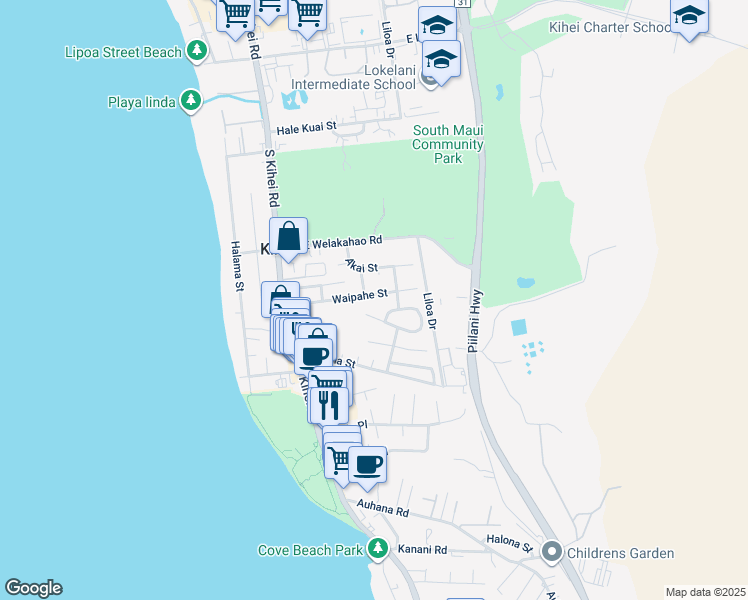 map of restaurants, bars, coffee shops, grocery stores, and more near 164 Waipahe Street in Kihei