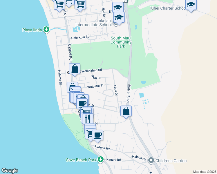 map of restaurants, bars, coffee shops, grocery stores, and more near 236 Mehani Circle in Kihei