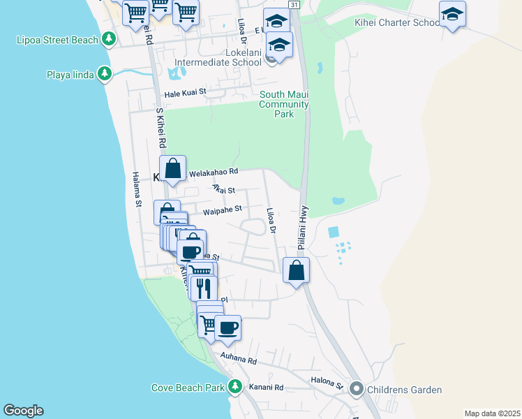 map of restaurants, bars, coffee shops, grocery stores, and more near 222 Waipahe Street in Kihei