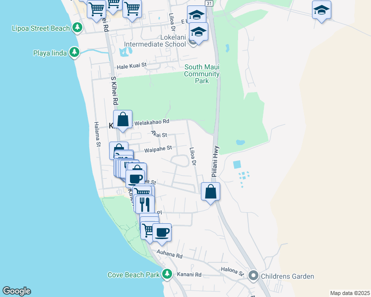 map of restaurants, bars, coffee shops, grocery stores, and more near 222 Waipahe Street in Kihei