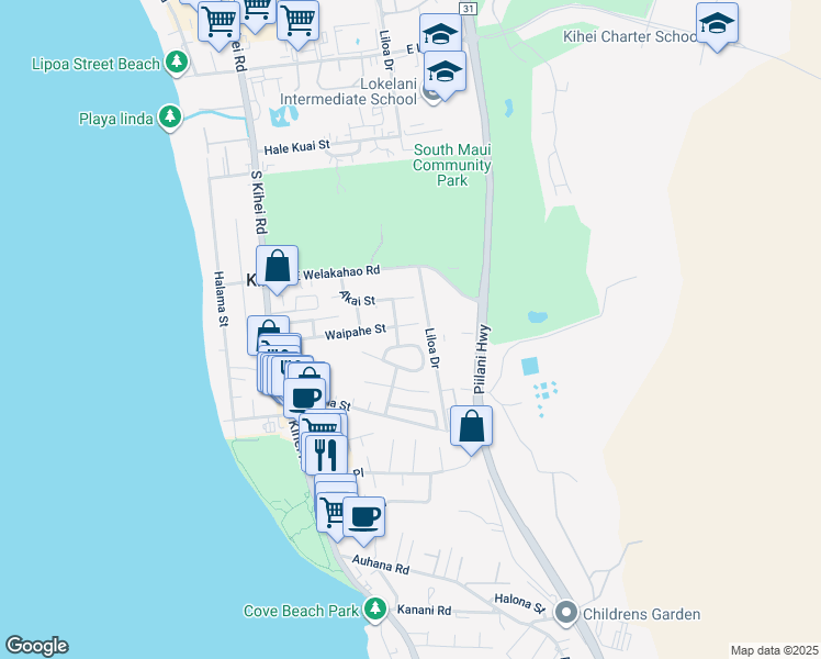 map of restaurants, bars, coffee shops, grocery stores, and more near 216 Waipahe Street in Kihei