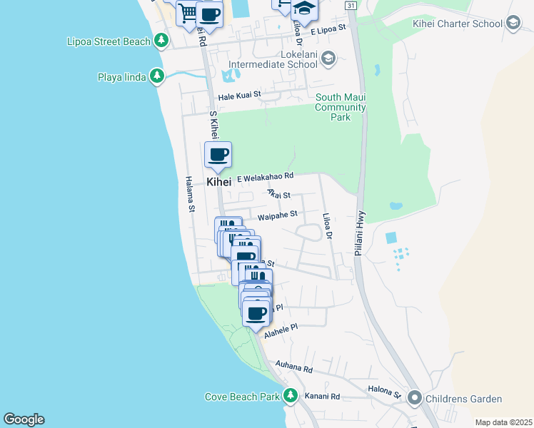 map of restaurants, bars, coffee shops, grocery stores, and more near 81 Waipahe Street in Kihei
