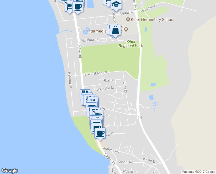 map of restaurants, bars, coffee shops, grocery stores, and more near 155 Waipahe Street in Kihei