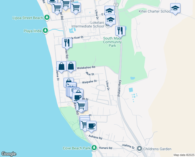 map of restaurants, bars, coffee shops, grocery stores, and more near 1684 Hoonanea Street in Kihei