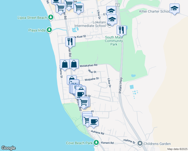 map of restaurants, bars, coffee shops, grocery stores, and more near 1679 Kahakai Street in Kihei