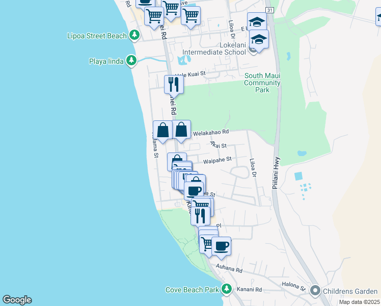 map of restaurants, bars, coffee shops, grocery stores, and more near 37 Kahele Street in Kihei