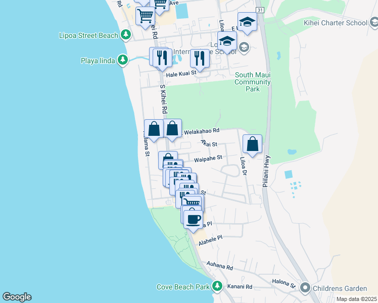 map of restaurants, bars, coffee shops, grocery stores, and more near 1667 South Kihei Road in Kihei