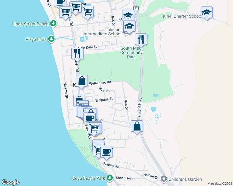 map of restaurants, bars, coffee shops, grocery stores, and more near 1669 Hoonanea Street in Kihei