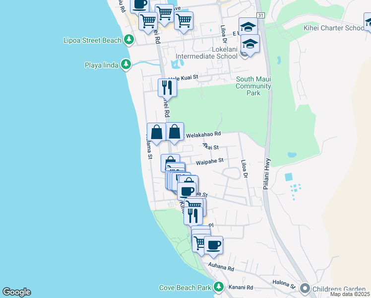 map of restaurants, bars, coffee shops, grocery stores, and more near 1667 South Kihei Road in Kihei