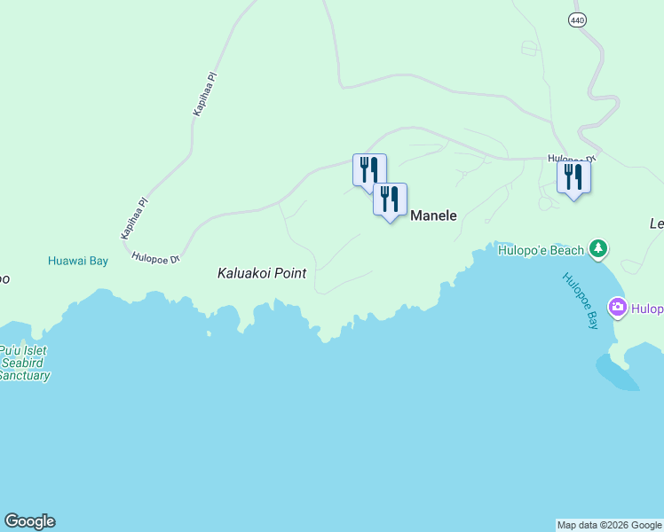 map of restaurants, bars, coffee shops, grocery stores, and more near 34 Uhaloa Place in Lanai City