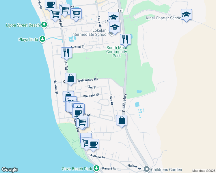 map of restaurants, bars, coffee shops, grocery stores, and more near 236 Akai Street in Kihei