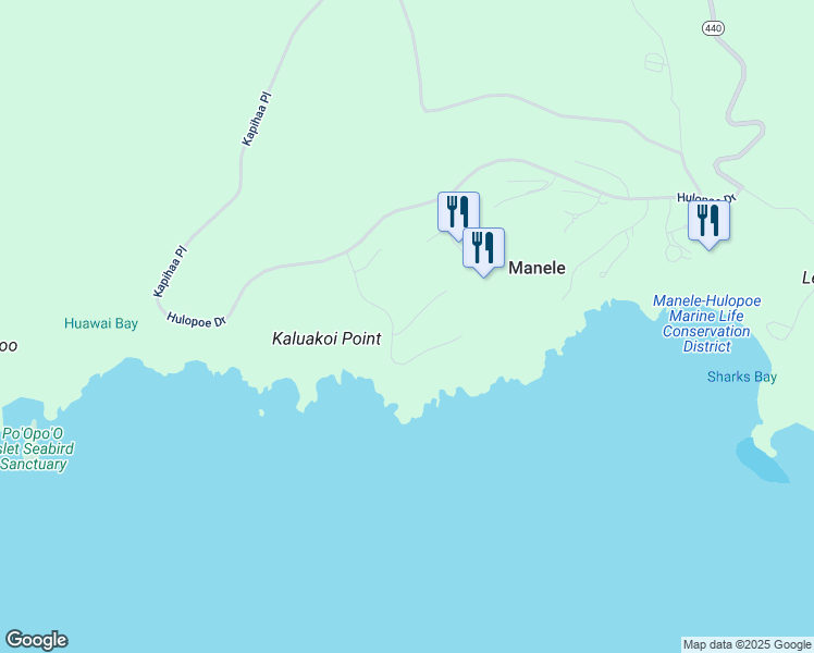 map of restaurants, bars, coffee shops, grocery stores, and more near 30 Uhaloa Place in Lanai City