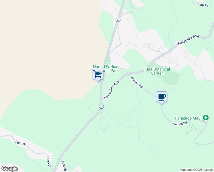 map of restaurants, bars, coffee shops, grocery stores, and more near 95 Kekaulike Avenue in Kula