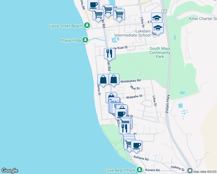 map of restaurants, bars, coffee shops, grocery stores, and more near 1636 South Kihei Road in Kihei