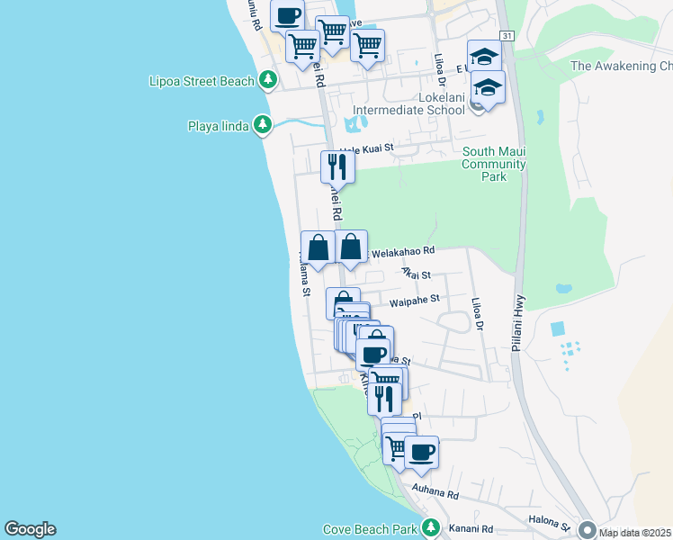 map of restaurants, bars, coffee shops, grocery stores, and more near 1646 South Kihei Road in Kihei