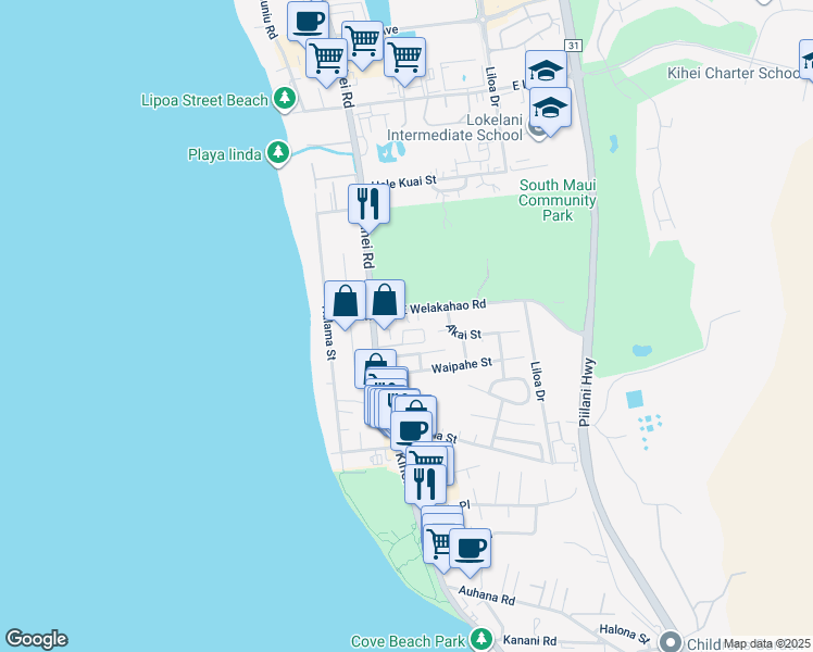 map of restaurants, bars, coffee shops, grocery stores, and more near 1667 South Kihei Road in Kihei