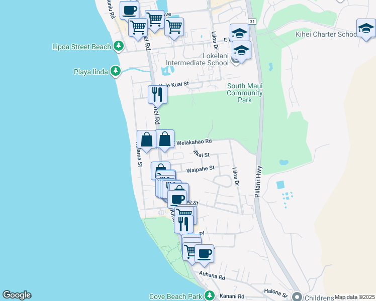 map of restaurants, bars, coffee shops, grocery stores, and more near 81 Alena Place in Kihei