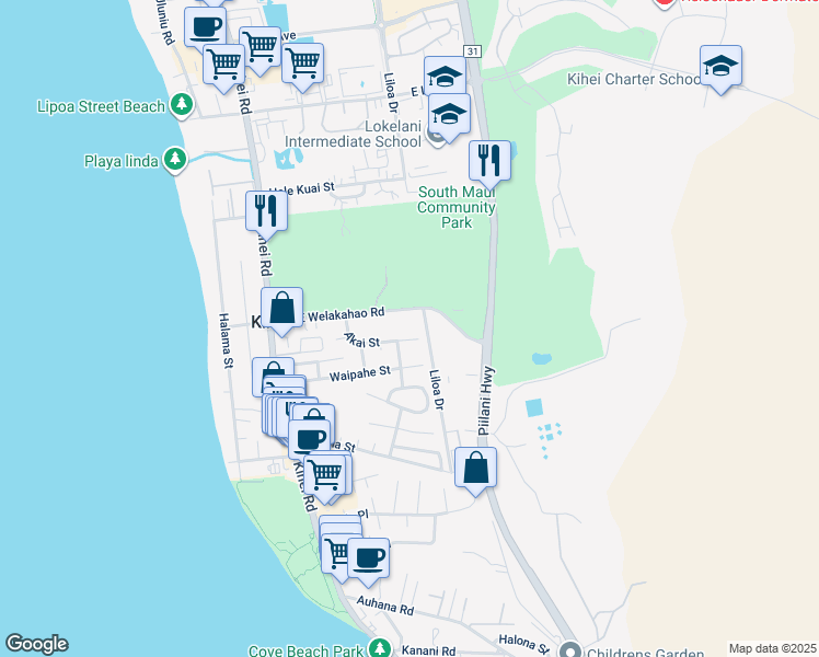 map of restaurants, bars, coffee shops, grocery stores, and more near 200 East Welakahao Road in Kihei