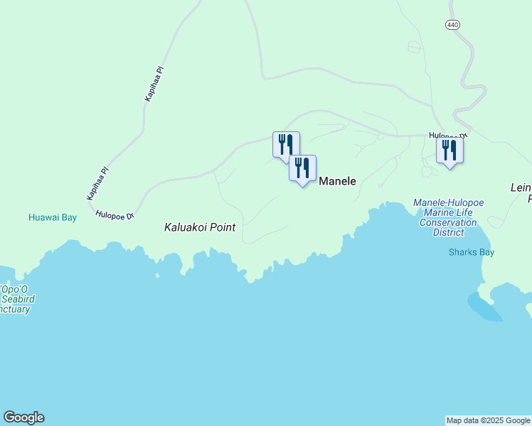 map of restaurants, bars, coffee shops, grocery stores, and more near 34 Uhaloa Place in Lanai City