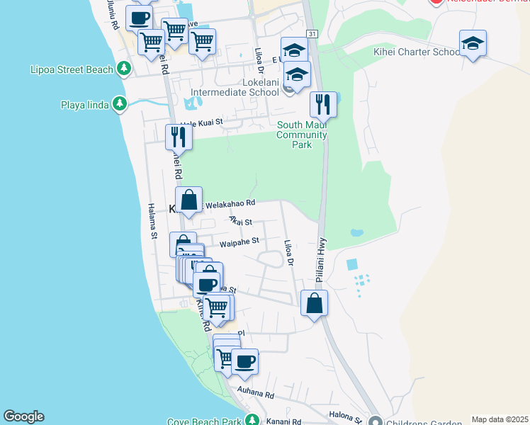 map of restaurants, bars, coffee shops, grocery stores, and more near 170 East Welakahao Road in Kihei