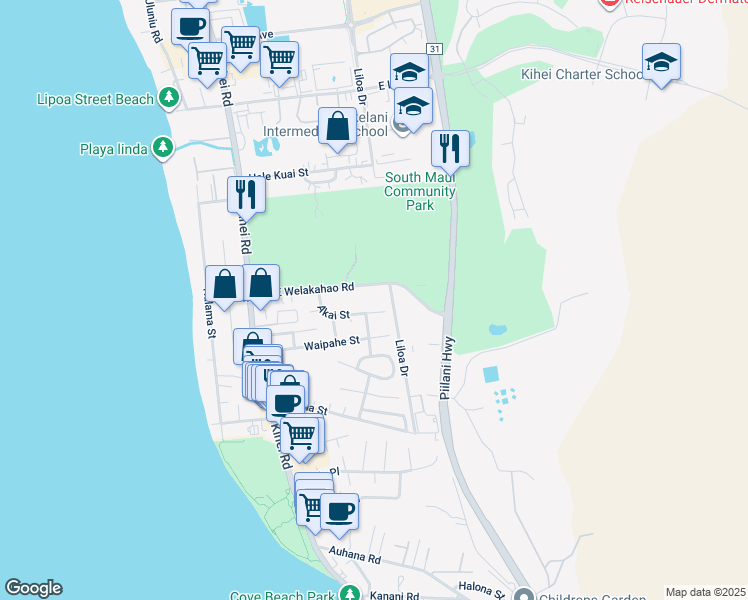 map of restaurants, bars, coffee shops, grocery stores, and more near 200 East Welakahao Road in Kihei