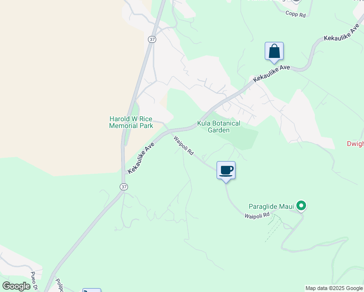 map of restaurants, bars, coffee shops, grocery stores, and more near 1 Kawehi Place in Kula