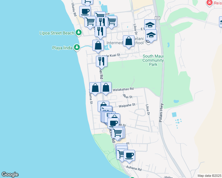 map of restaurants, bars, coffee shops, grocery stores, and more near 79 East Welakahao Road in Kihei