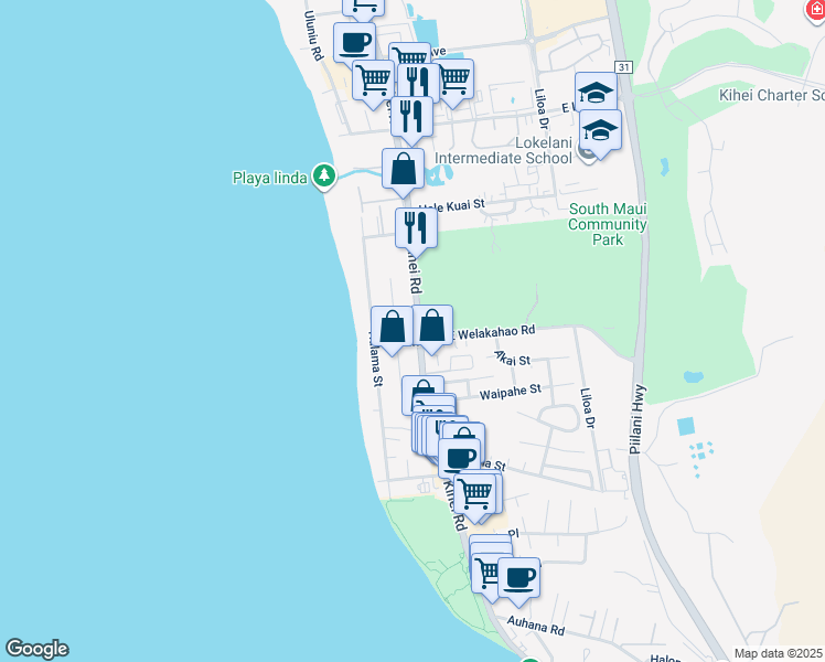map of restaurants, bars, coffee shops, grocery stores, and more near 1606 South Kihei Road in Kihei