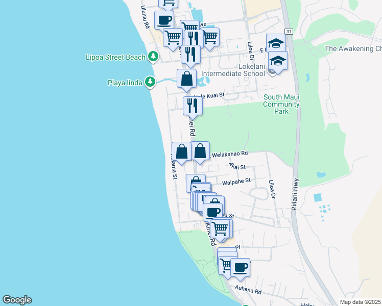 map of restaurants, bars, coffee shops, grocery stores, and more near in Kihei
