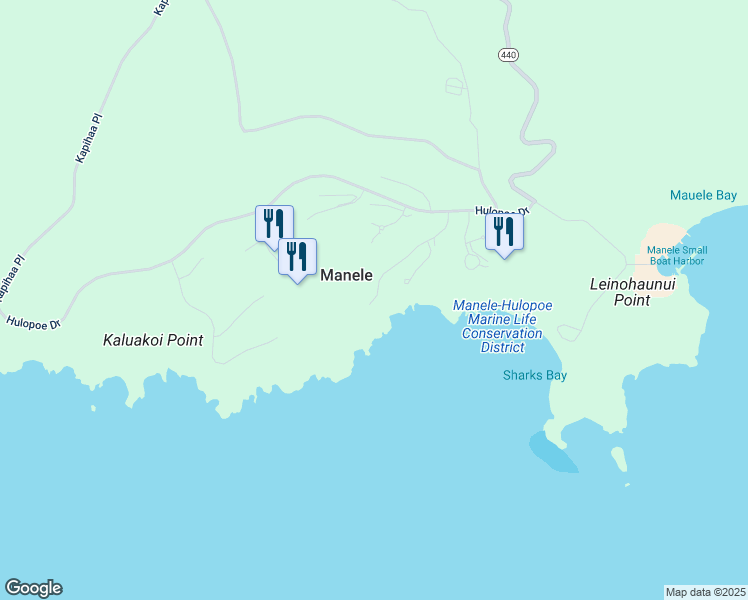 map of restaurants, bars, coffee shops, grocery stores, and more near 121 Kapihaa Drive in Lanai City
