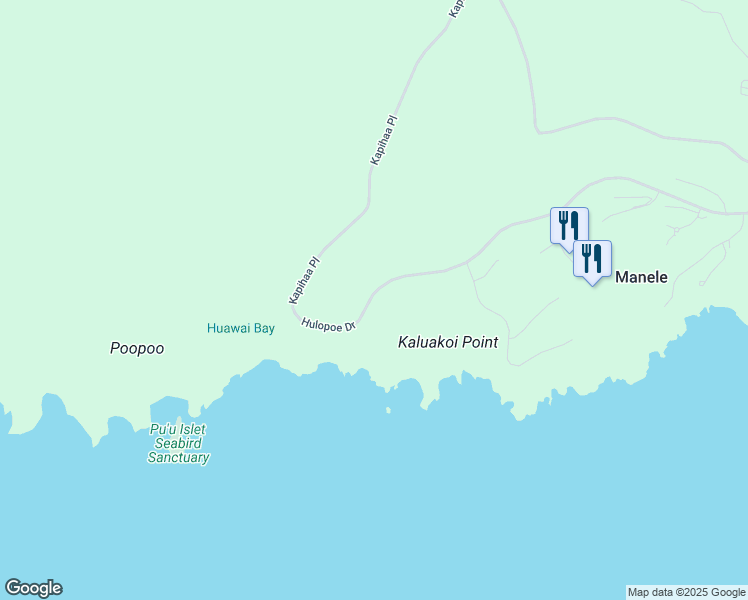 map of restaurants, bars, coffee shops, grocery stores, and more near 61 Awehi Way in Lanai City