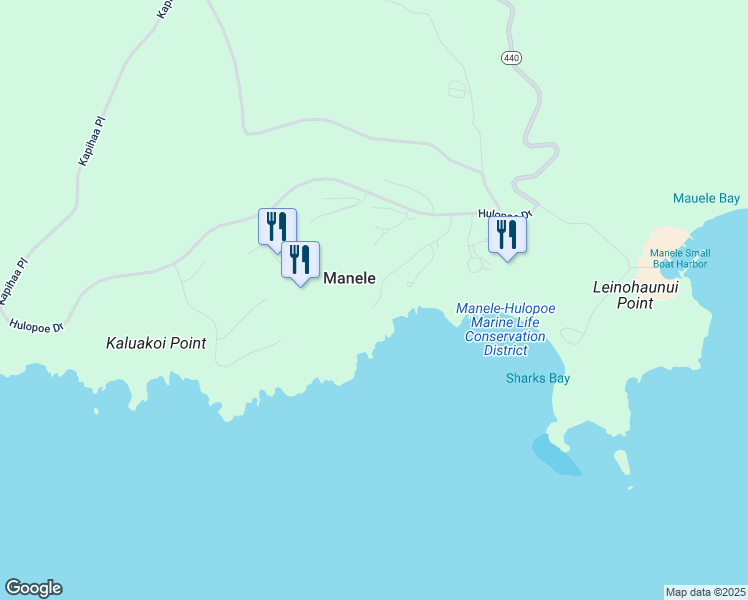 map of restaurants, bars, coffee shops, grocery stores, and more near 110 Kapihaa Drive in Lanai City
