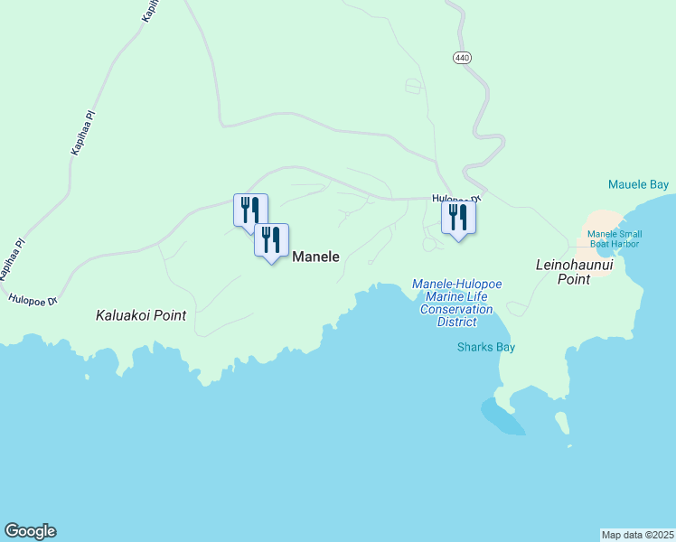 map of restaurants, bars, coffee shops, grocery stores, and more near 110 Kapihaa Drive in Lanai City
