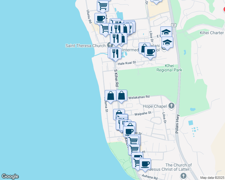map of restaurants, bars, coffee shops, grocery stores, and more near in Kihei
