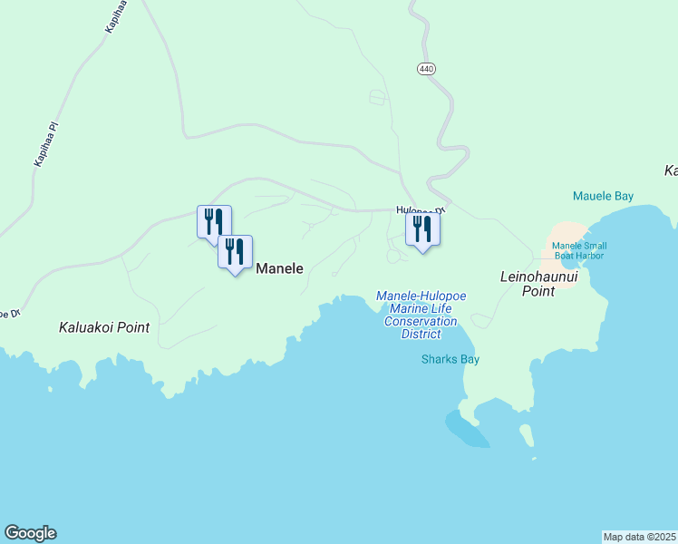 map of restaurants, bars, coffee shops, grocery stores, and more near 63 Awehi Way in Lanai City