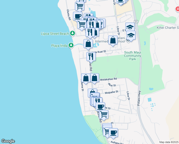 map of restaurants, bars, coffee shops, grocery stores, and more near 1560 South Kihei Road in Kihei