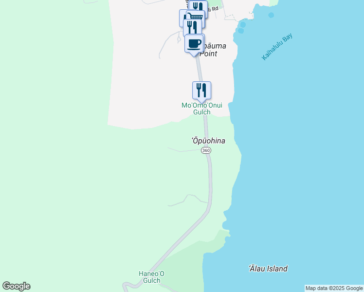 map of restaurants, bars, coffee shops, grocery stores, and more near 5408 Hana Highway in Hana