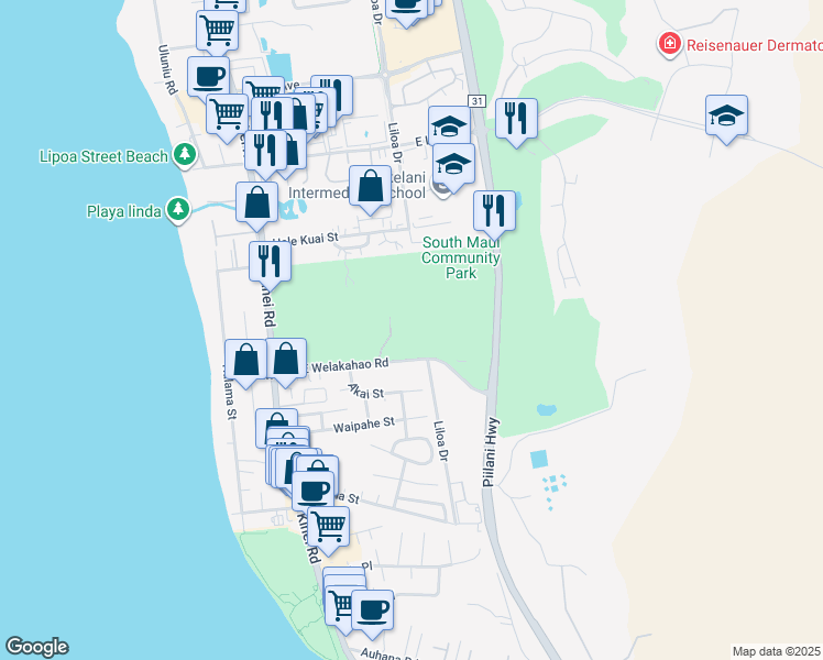 map of restaurants, bars, coffee shops, grocery stores, and more near 171 East Welakahao Road in Kihei