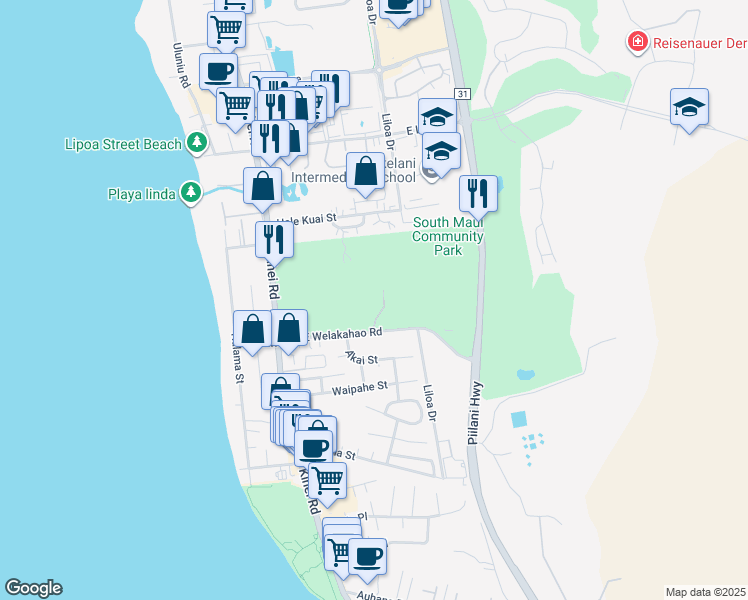 map of restaurants, bars, coffee shops, grocery stores, and more near 119 East Welakahao Road in Kihei