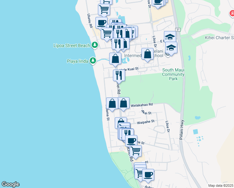 map of restaurants, bars, coffee shops, grocery stores, and more near 1560 South Kihei Road in Kihei